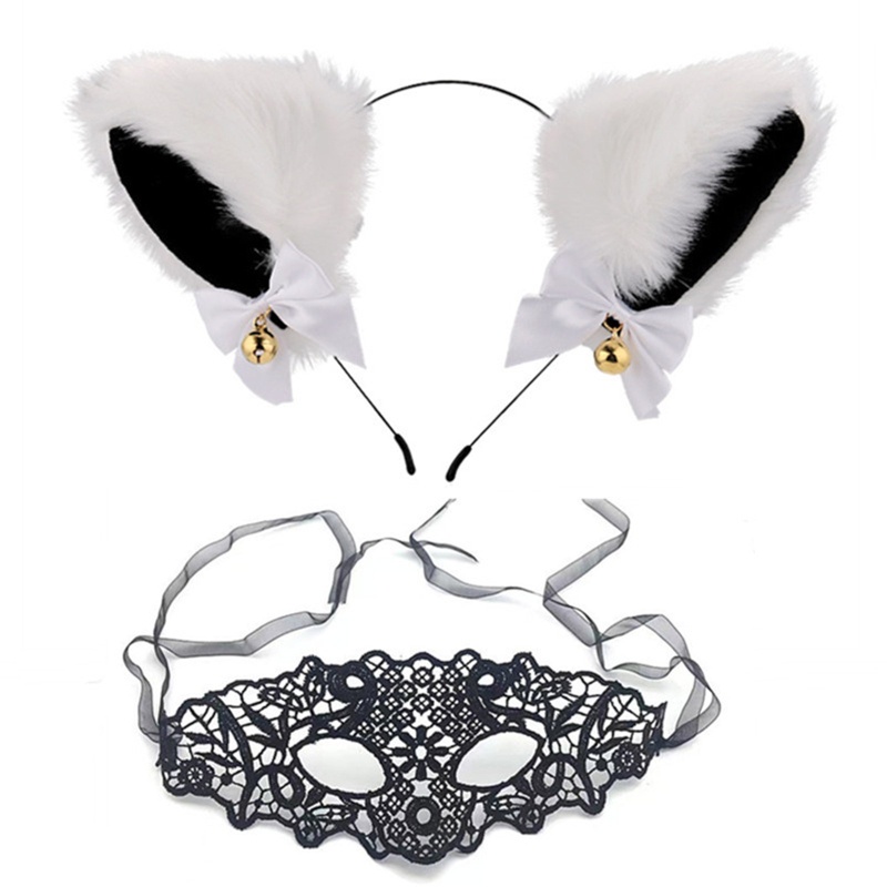 Băng Đô Cài Tóc Hình Tai Mèo Phối Ren Hoa Dễ Thương Cho Nữ