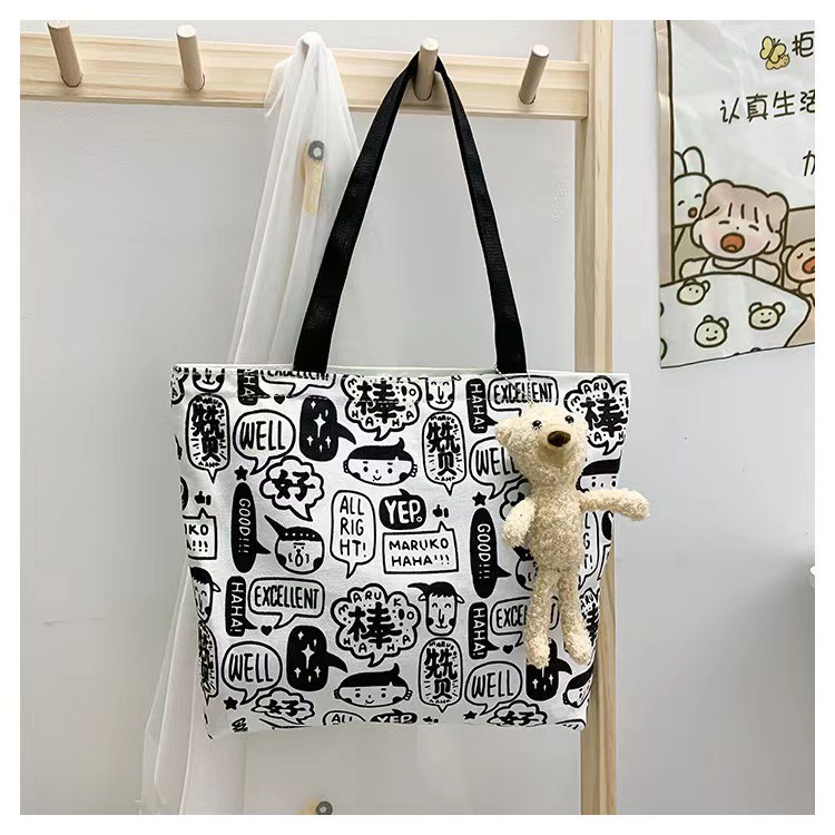 Túi vải canvas dành cho nữ hoạt tiết cute mẫu mới 2022 phong cách Hàn Quốc