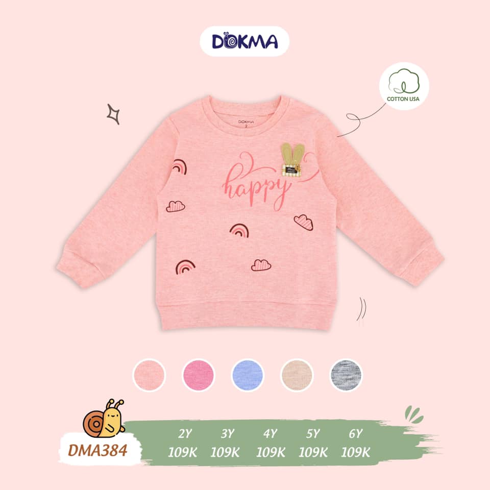 2-6Y Áo dài tay cổ tròn cotton dày Dokma DMA384