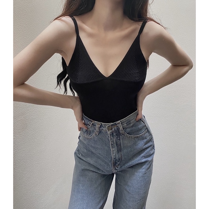 Áo len dệt kim 2 dây dáng lửng