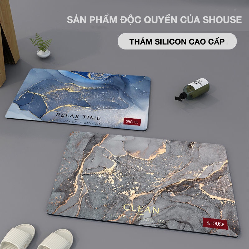 Thảm Chùi Chân Lau Chân Silicon trải sàn phòng tắm vân đá SHOUSE siêu thấm hút nước chống trượt cao cấp đế cao su