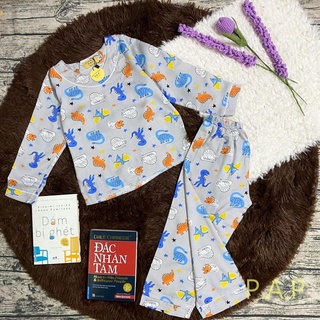 Pijama trẻ em [PAP FASHION] Đồ Ngủ Tay Dài Quần Dài Cho Bé Trai Và Bé Gái Áo Pijama Cổ Tim Không Nút - Màu Xám