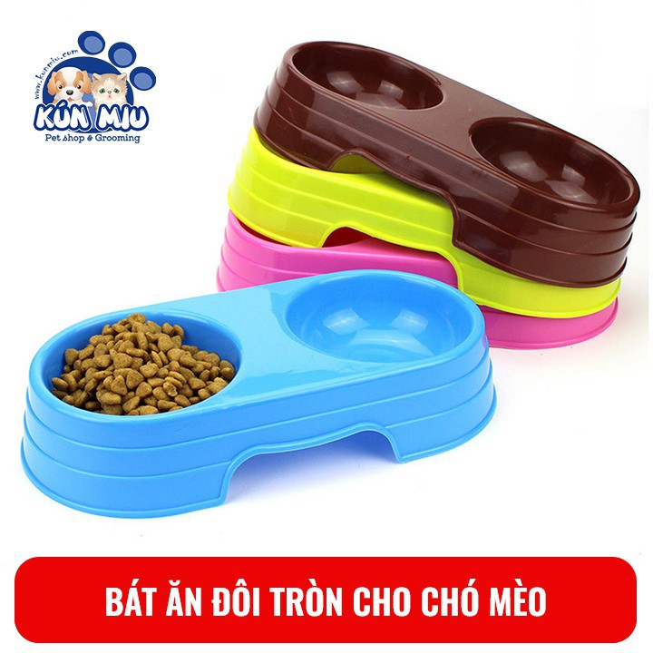 Bát ăn đôi tròn cho chó mèo con Kún Miu chất liệu nhựa PP an toàn cho thú cưng