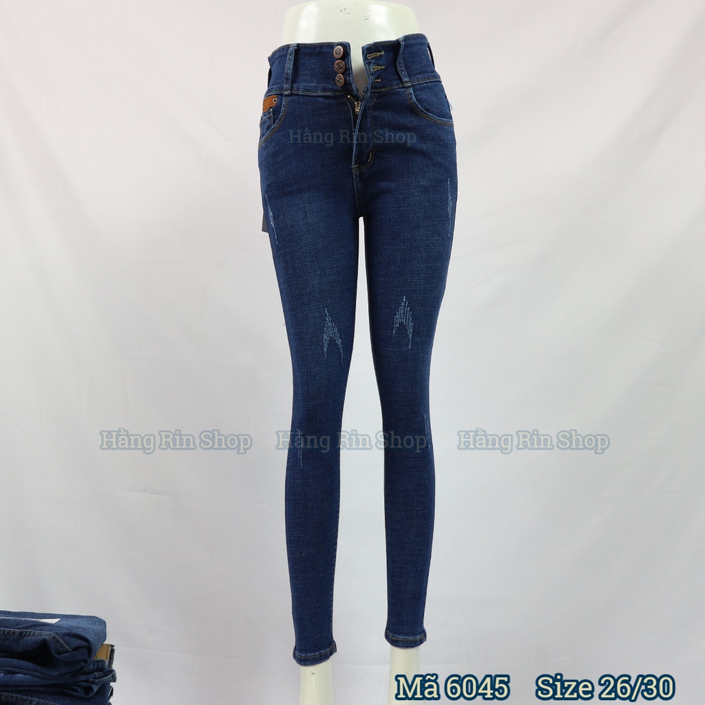Quần Jean Nữ Lưng Cao 3 Nút Cào Xước Màu Xanh Size 26-30 6045