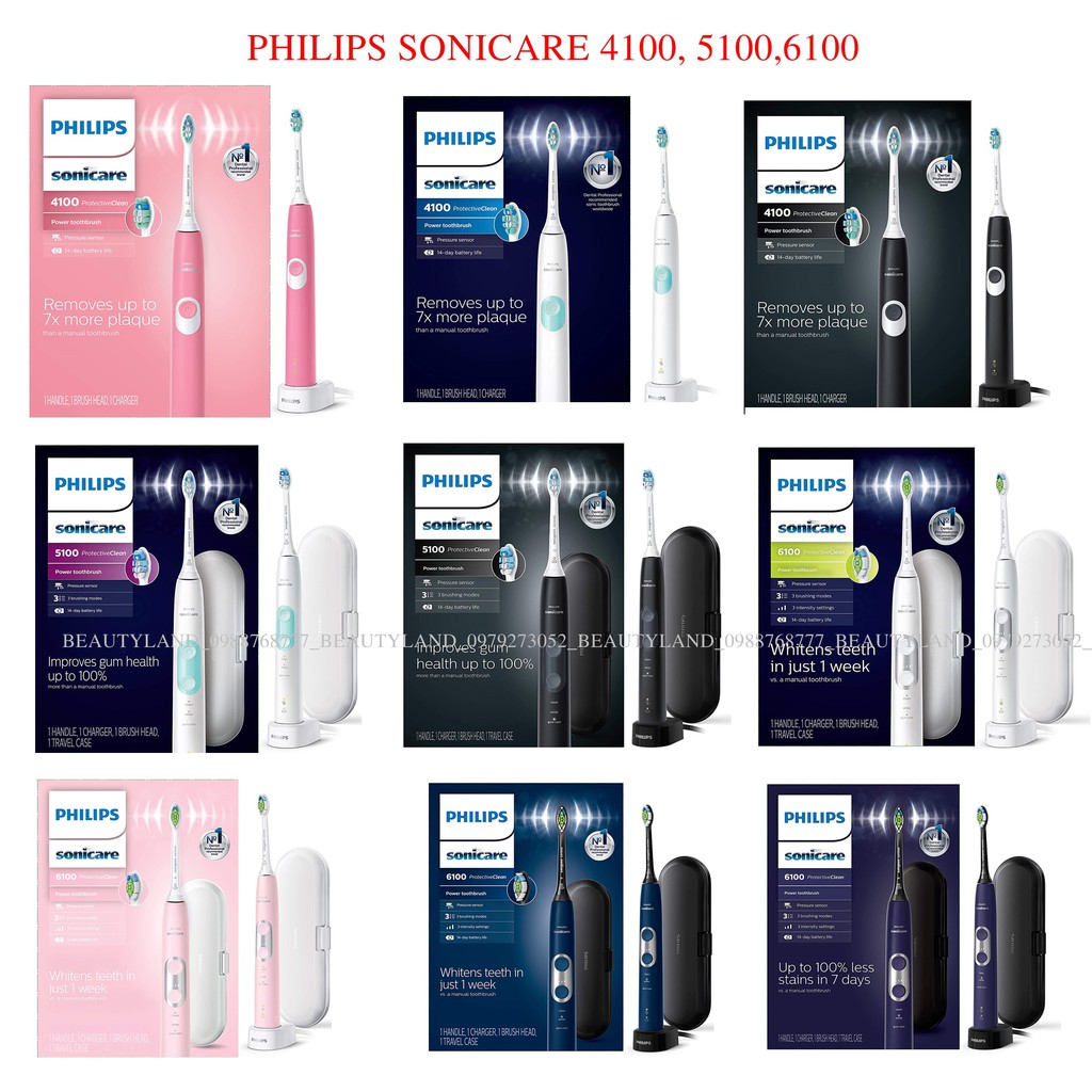 Bàn chải điện Philips Sonicare ProtectiveClean 1100 , 4100 , 5100 , 6100 , 7300 ( hàng mỹ )