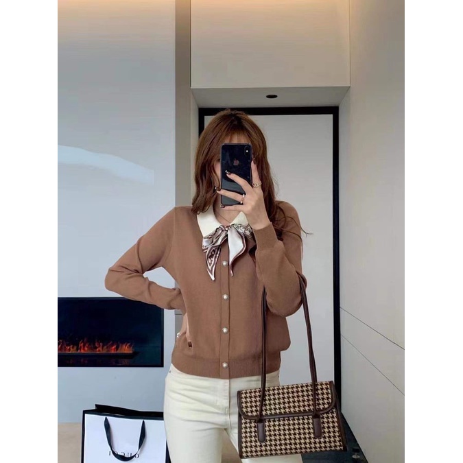 Áo len cổ nơ khăn 4 màu