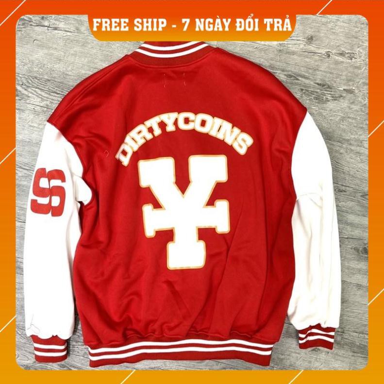 Áo Khoác áo bomber DirtyCoins Embroidered Varsity Jacket Red nam nữ Kun Shop