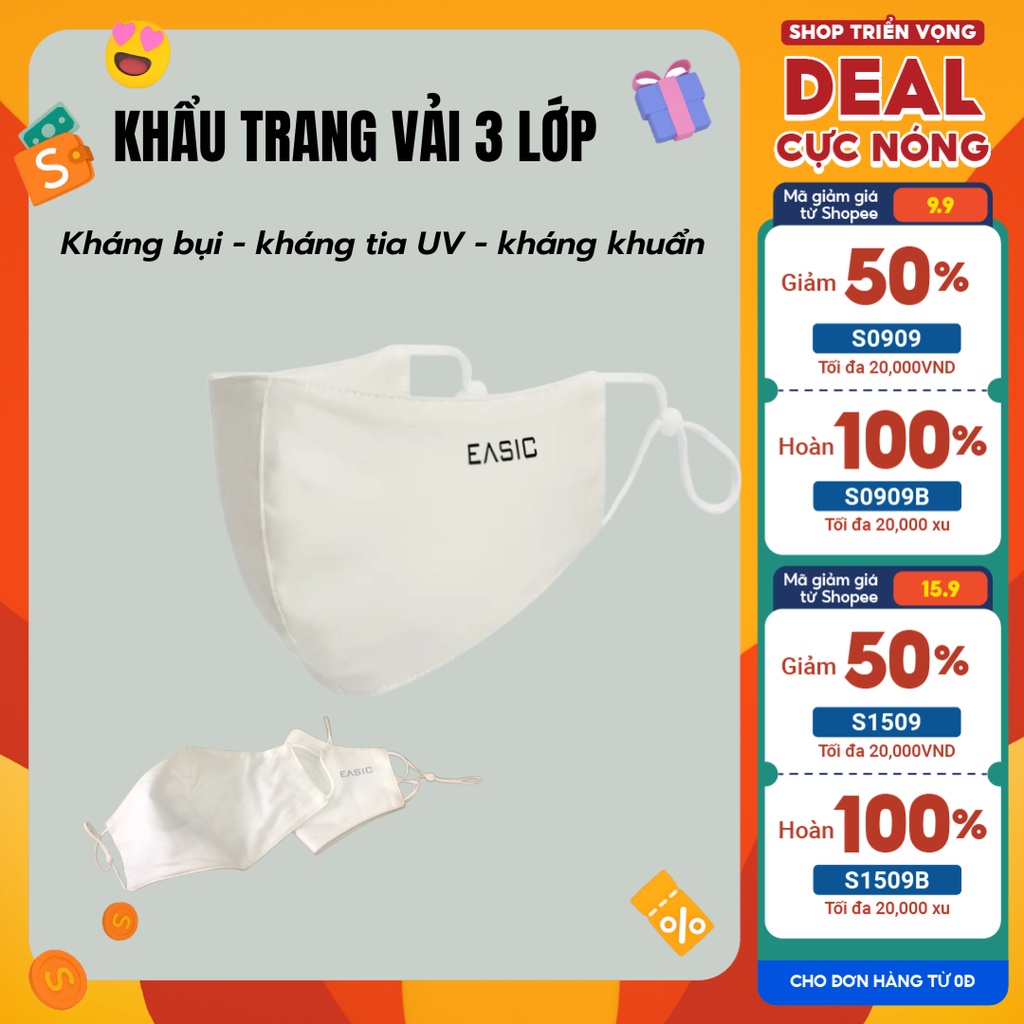 Khẩu Trang Vải Easic Phong Cách Hàn Quốc l 3 Lớp Chống Nắng, Chống Bụi Mịn