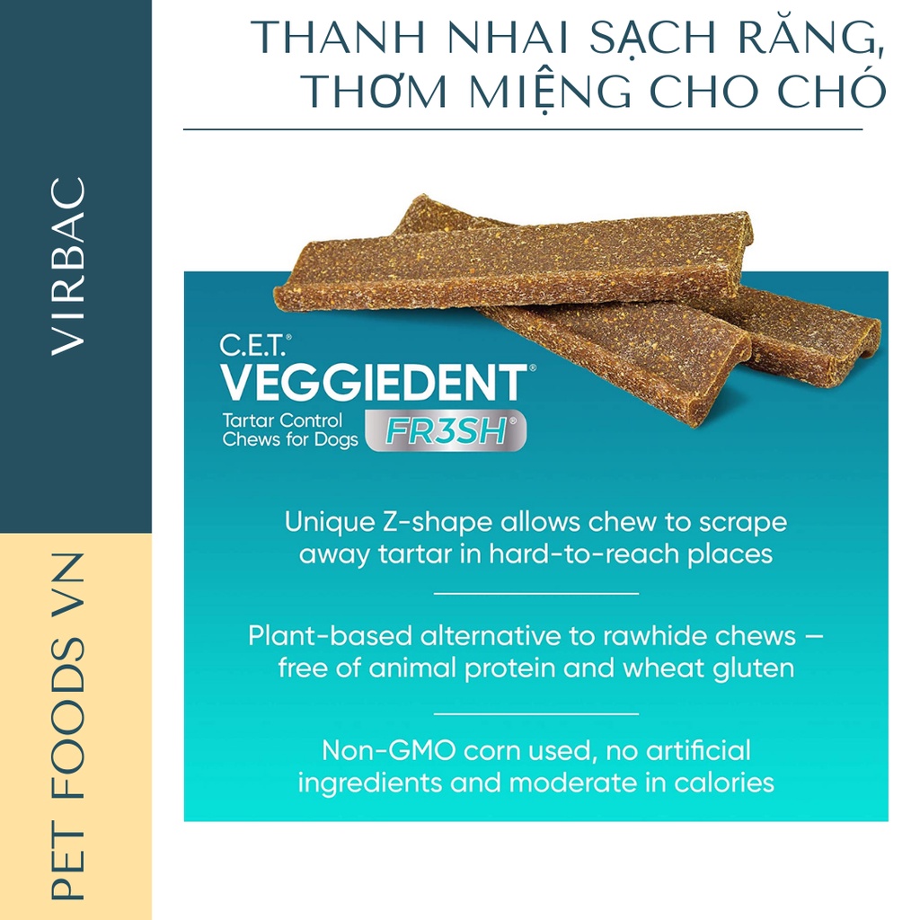 Thanh nhai sạch răng, thơm miệng cho chó VIRBAC Veggiedent Fresh túi 15 thanh