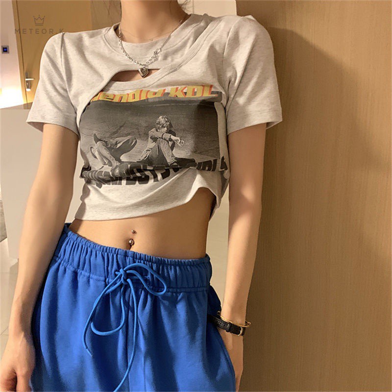 Áo Thun Nữ Tay Ngắn Màu Xám Gợi Cảm
