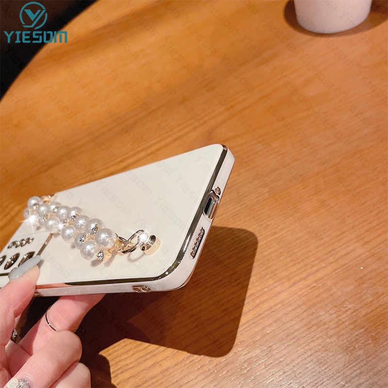 Ốp Điện Thoại Silicon Dẻo Mạ Màu Ngọc Trai Sang Trọng Kèm Dây Đeo Tay Cho Xiaomi Redmi Note 11 10 Pro 11S 10S 4G 5G 9S 9 8 7 Pro