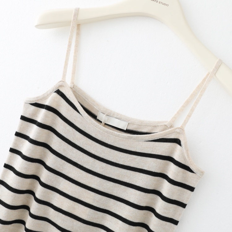 Set áo cardigan và áo hai dây ZHELIHANGFEI dệt kim kẻ sọc phong cách retro