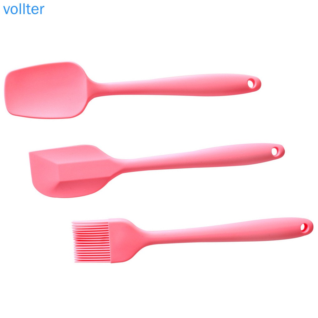 Bộ 3 Dụng Cụ Làm Bánh Bằng Silicon Màu Hồng Xinh Xắn Tiện Dụng