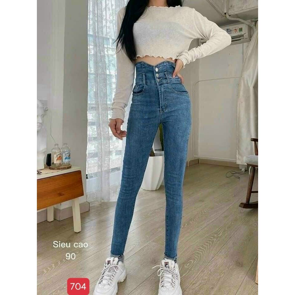 Quần Jeans nữ cao cấp lưng cao Siêu Tôn Dáng , form chuẩn, ống quần bó