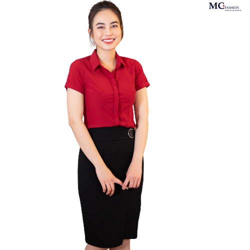 Áo Sơ mi nữ MC fashion màu đỏ đô A208