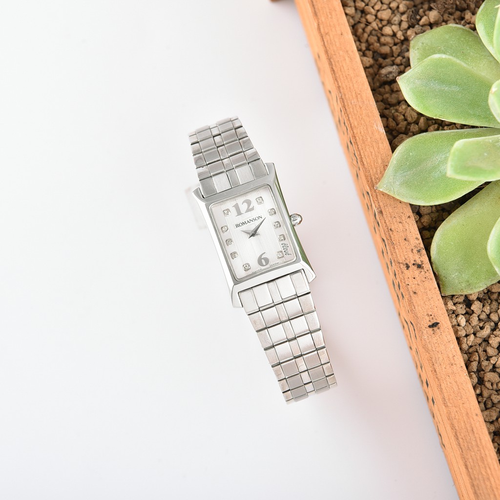 Đồng hồ nữ Romanson Watch EM5164LWWH mặt nhỏ đính đá kính Sapphire chống xước, dây thép cao cấp chính hãng