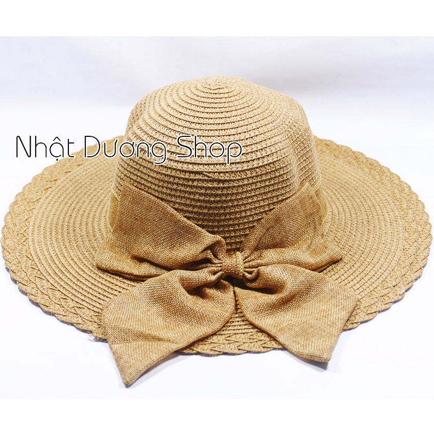 [ FREESHIP ] Mũ cói NƠ TO vành rộng 10 cm, vòng đầu 57 cm - chất liệu vải cói đẹp thích hợp cho chị em phụ nữ