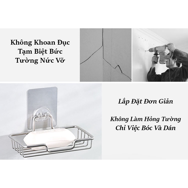 Giá Inox 304 Dán Tường Để Xà Bông, Kệ Inox Nhà Tắm Nhà Bếp Đựng Đồ Đa Năng