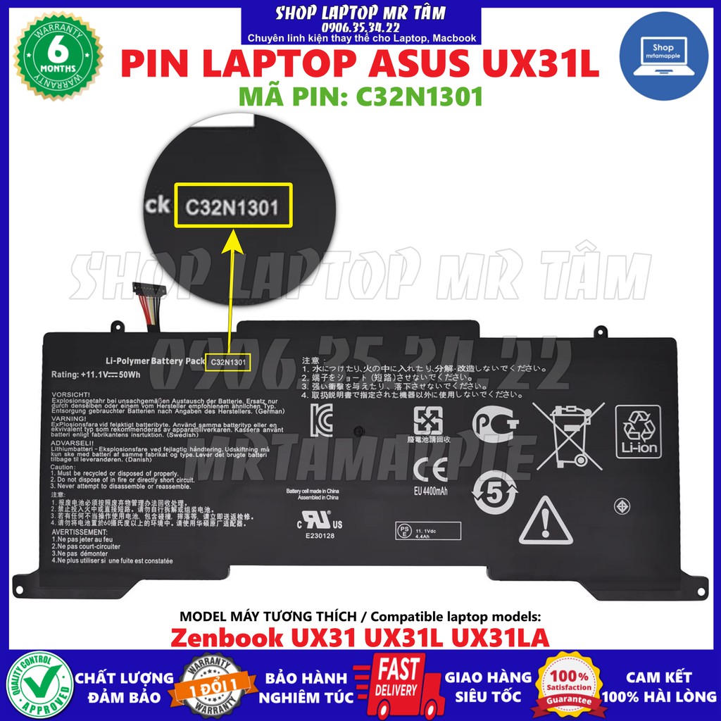 Pin Laptop ASUS UX31L (C32N1301) (ZIN) - Zenbook UX31 UX31L UX31LA