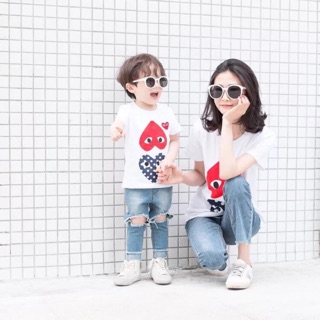 Áo thun in. Mẹ bé nguyên cặp coton