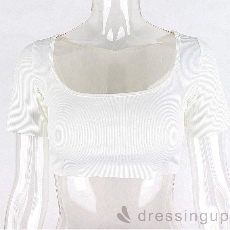 Áo croptop tay ngắn cổ vuông màu sắc thời trang cho nữ