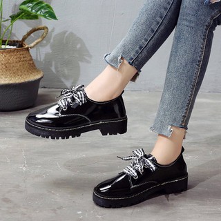 (ORDER) giày Ulzzang, giày da bóng đế bằng dây vải caro new 2020