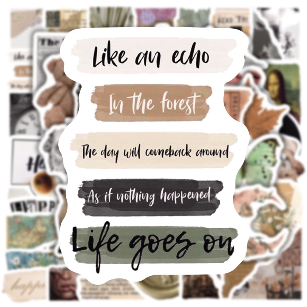 Set 50 chiếc sticker chống nước BULLET JOURNAL retro dán nón bảo hiểm, vali, laptop, ốp lưng, bình nước