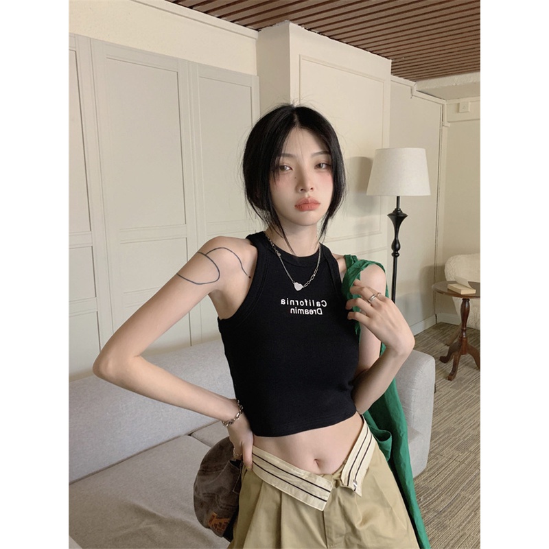 Áo SUXI không tay in chữ có mút ngực thời trang mùa hè quyến rũ cho nữ