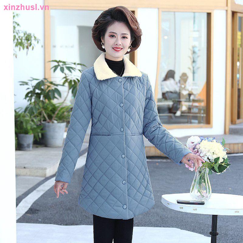 Áo Khoác Cotton Nhung Dày Giữ Ấm Mùa Đông Phong Cách Phương Tây Cho Nữ Trung Niên