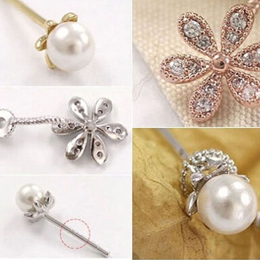 Đôi bông hình hoa đính kim cương và ngọc trai thời trang cho nữ