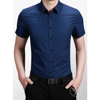Áo sơ mi nam Cộc Tay Tím Than dáng body Hàn Quốc không nhăn, Áo sơ mi nam Ngắn Tay Tím Than