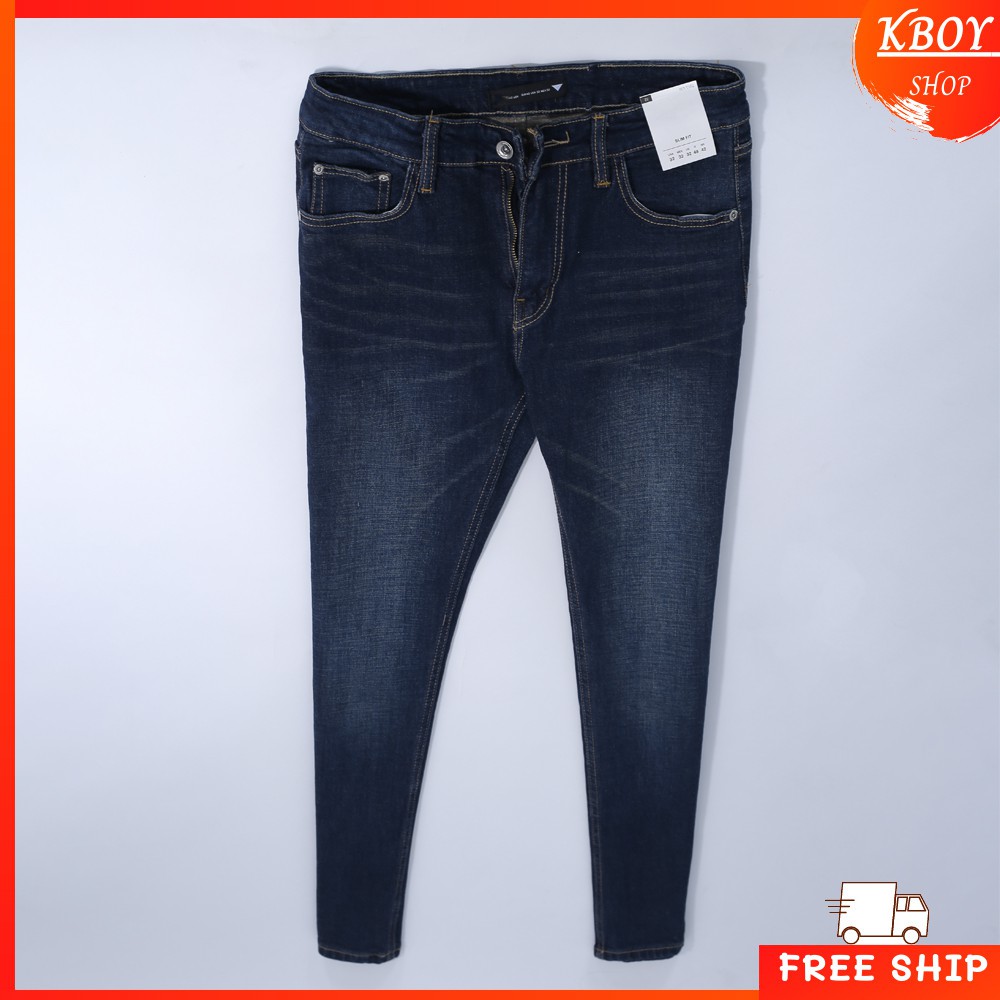 Quần jean nam [𝐅𝐑𝐄𝐄𝐒𝐇𝐈𝐏] Quần jeans trơn ống ôm chất bò vải mềm mịn cao cấp dáng ôm dễ phối áo thun, sơ mi - QJ28