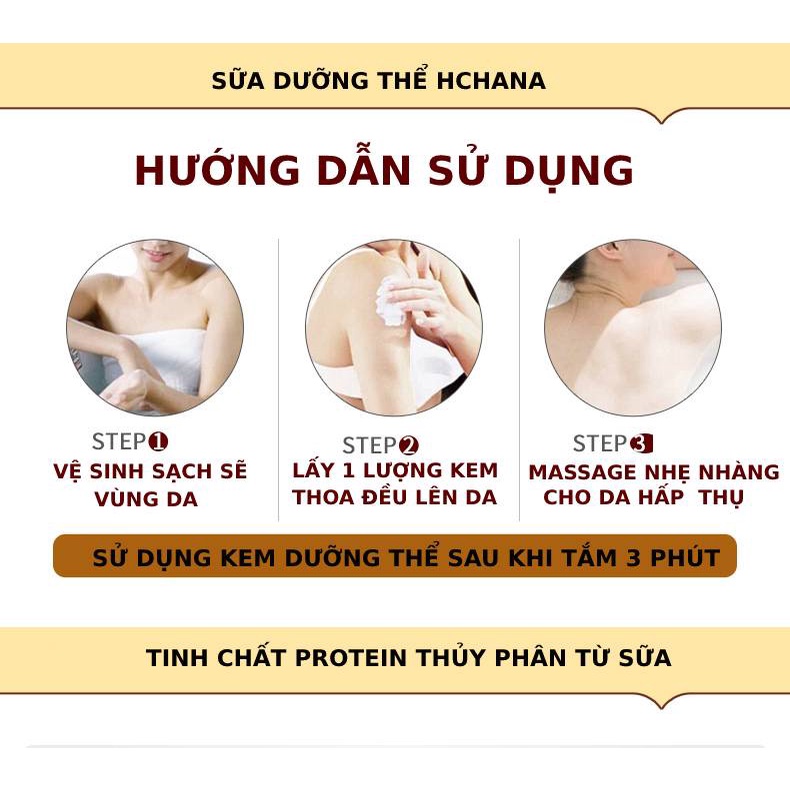 Sữa dưỡng thể MILK BODY LOTION Hchana, dưỡng ẩm, cấp ẩm làm da trắng sáng hương thơm sữa bò.