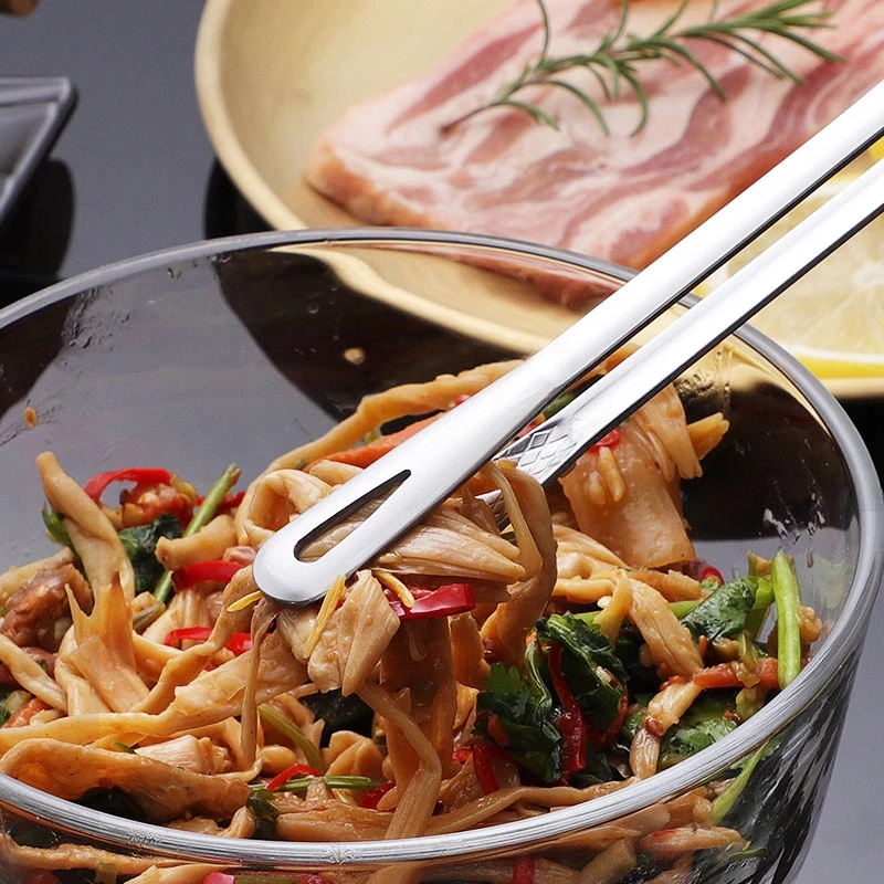 1Pcs Portable Non-Slip Long Handle Anti-scald Stainless Steel Food Tongs