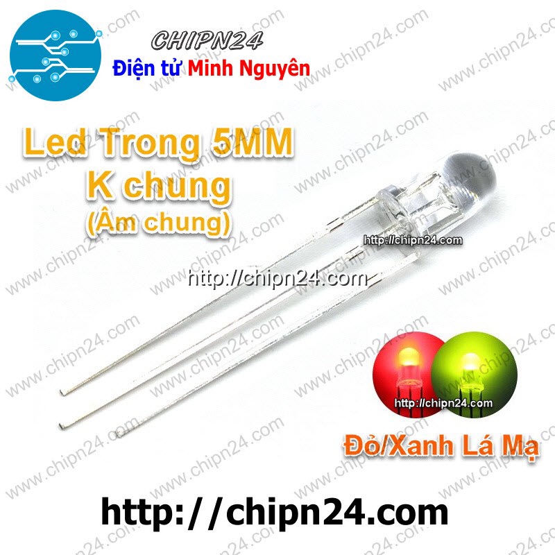 [25 CON] Led 2 màu 3 chân 5MM Trong (Đỏ/Vàng/Xanh Lá/Dương, Âm chung/Dương chung) - [Chọn Loại]