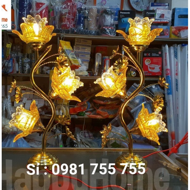 ĐÈN THỜ HOA SEN THUỶ TINH cao 40cm -50cm