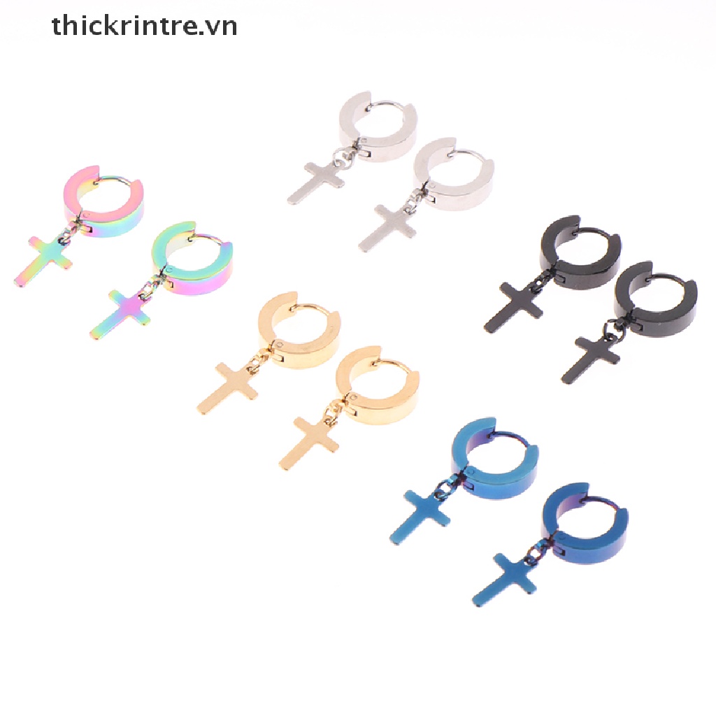 [Mới] 1 Đôi Bông Tai Thép Titan Hình Thánh Giá Cá Tính