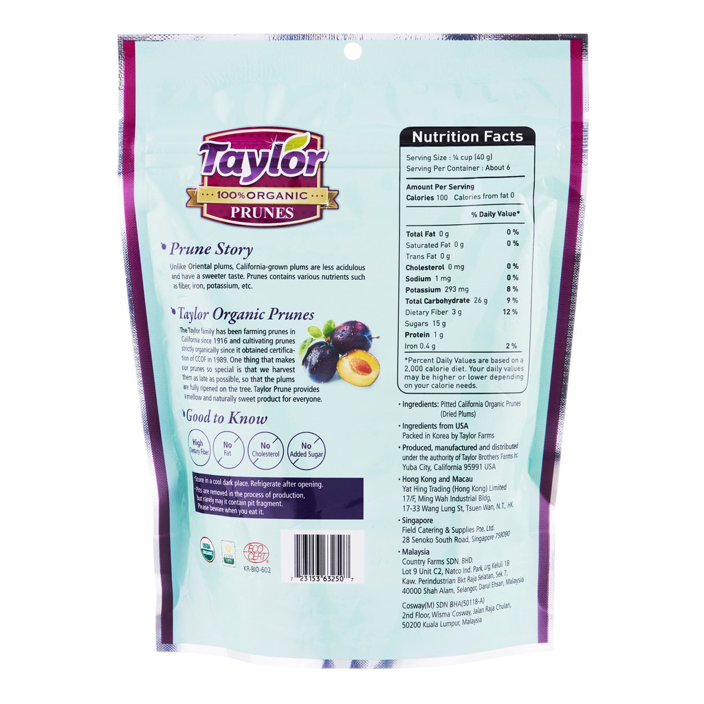 Mận Khô Hữu Cơ Taylor Organic Prunes 250g