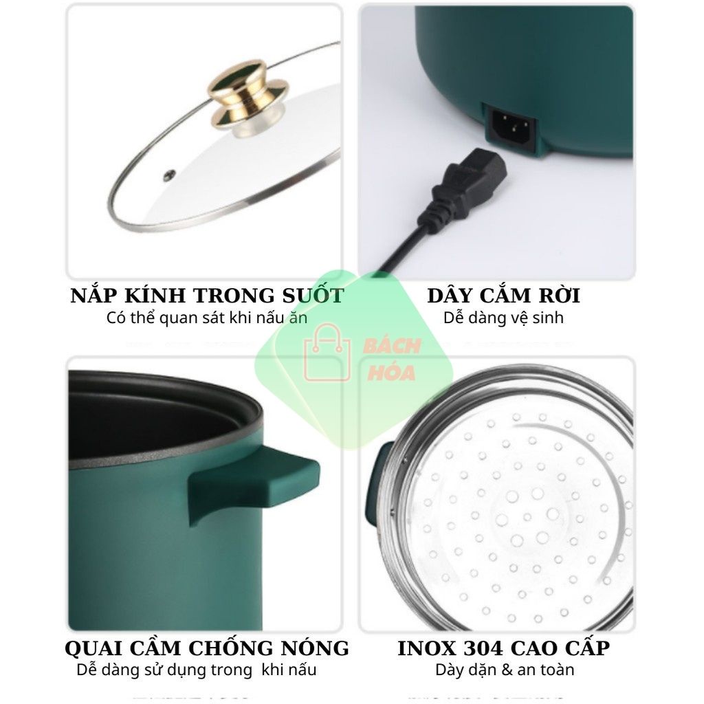 Nồi Lẩu Điện Mini Shanban 24Cm Phủ Vân Đá Chống Dính Kèm Hấp Inox Cao Cấp