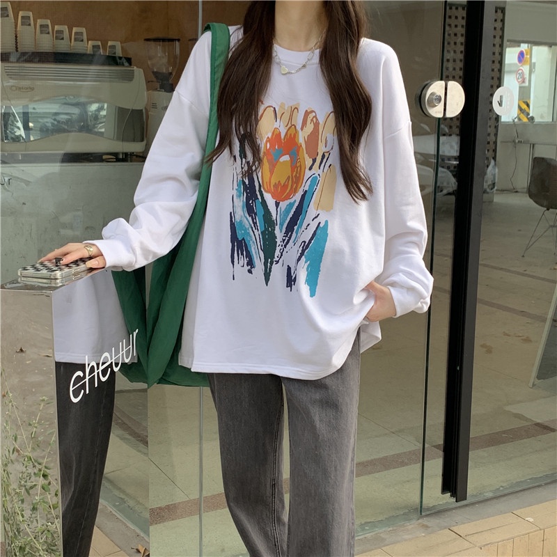 Áo Thun Nữ Tay Dài In Hình Thời Trang Hàn Quốc 3 Màu Lựa Chọn | BigBuy360 - bigbuy360.vn