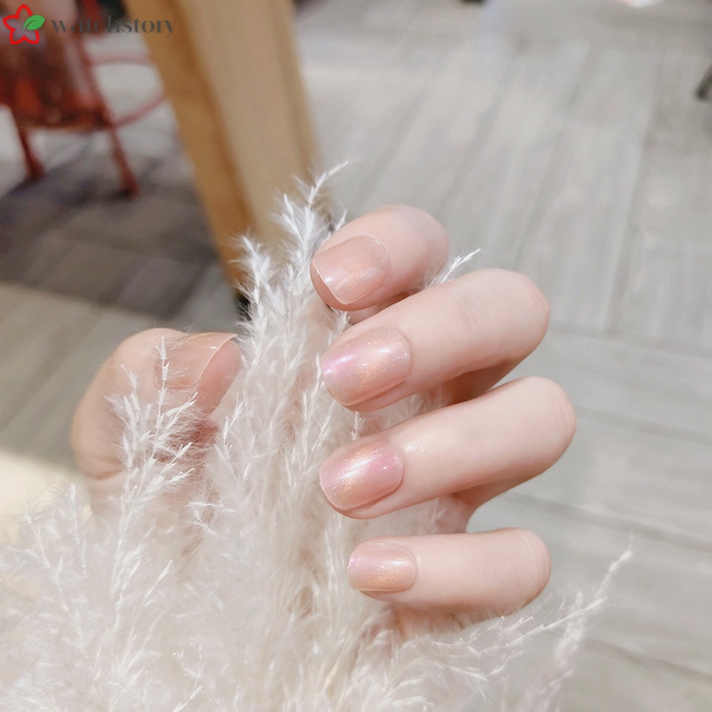 Bộ 24 Móng Tay Giả Ngắn Đính Kim Tuyến Lấp Lánh Dễ Xé Không Rơi Phong Cách Pháp Cho Nữ