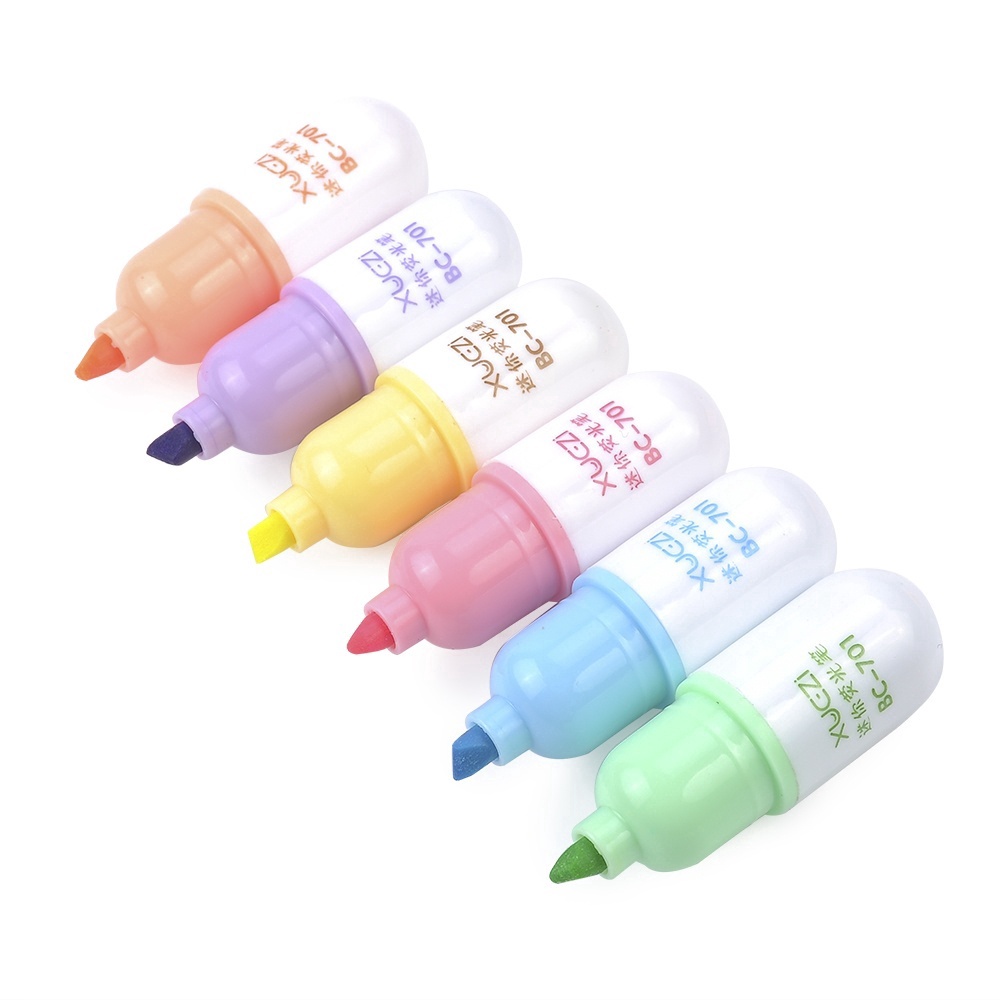 Bộ 6 Bút Dạ Quang Mini Hình Mặt Cười Hoạt Hình Hàn Quốc