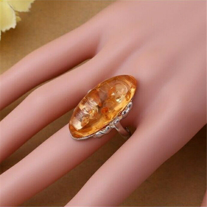 Nhẫn Đá Hổ Phách Hình oval Kích Cỡ 6-10