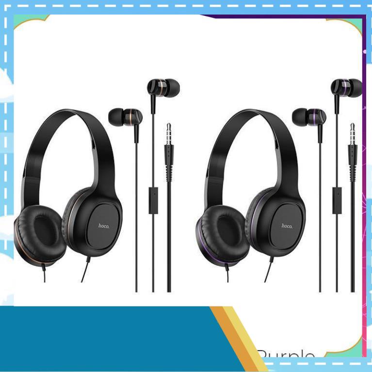 Tai nghe chụp tai Hoco W24 có dây 3.5 tặng kèm tai nghe nhét tai cho laptop pc BH12 tháng