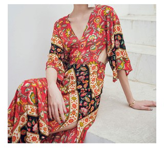 Đầm Maxi Hoa Cổ V Thanh Lịch Cho Nữ