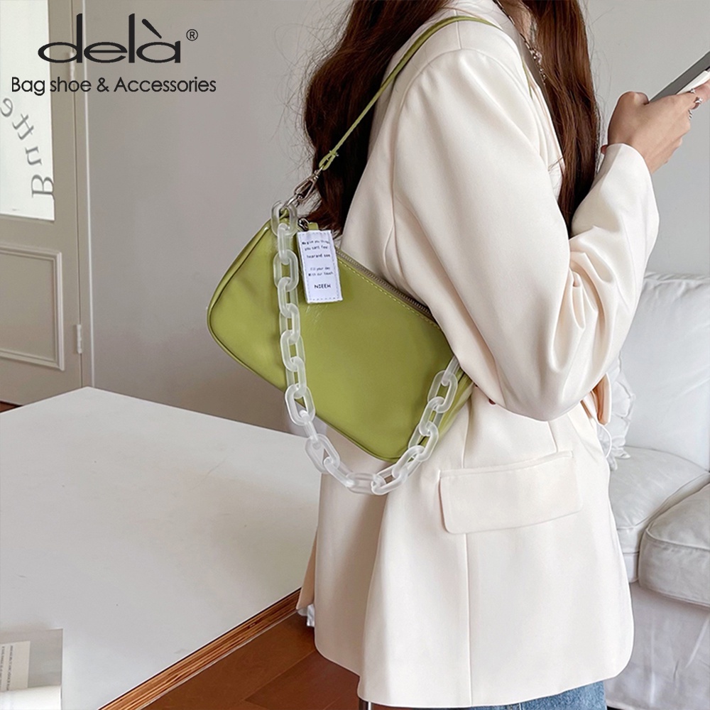 Dela Túi Đeo Vai Phối Dây Xích Bằng Acrylic Thời Trang Hàn Quốc