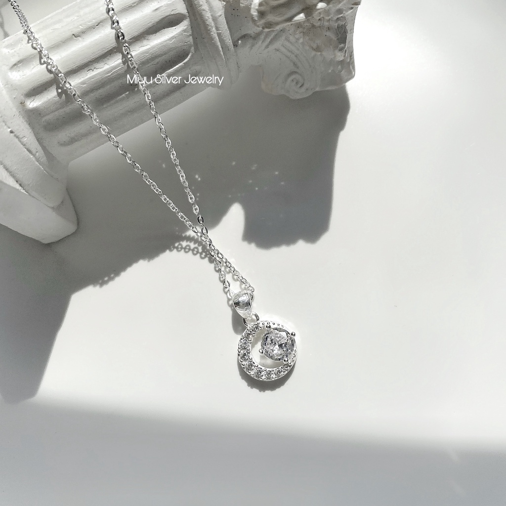 Dây chuyền bạc nữ Miuu Silver, vòng cổ nữ hình mặt trăng đính đá Mystery Moonie