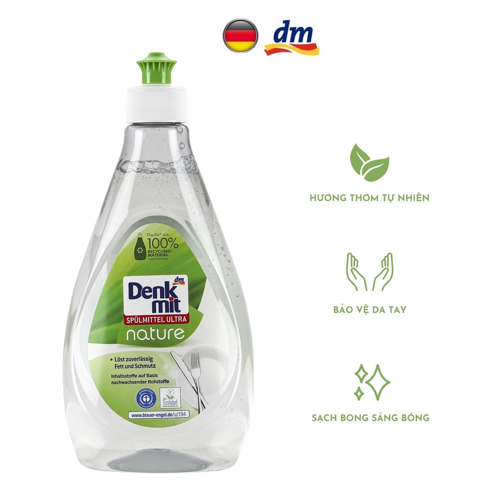 Nước rửa chén bát hương hoa tự nhiên Denkmit Nature 500ml nhập khẩu từ Đức