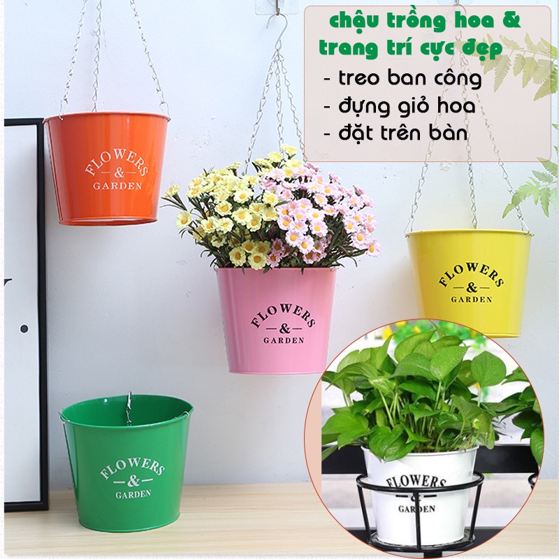 Giỏ treo hoa và chậu (xô) trồng hoa kiểu decor cực đẹp, mẫu vintage cho vườn nhà bạn