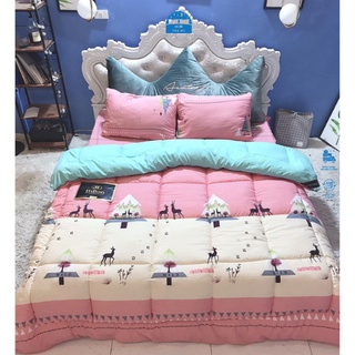 Set Chăn ga gối mùa đông cao cấp cotton đũi 5 món kèm chăn phao